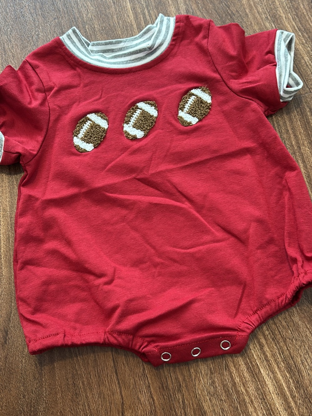 Red Infant Bubble Romper with Football French Knot Alabama